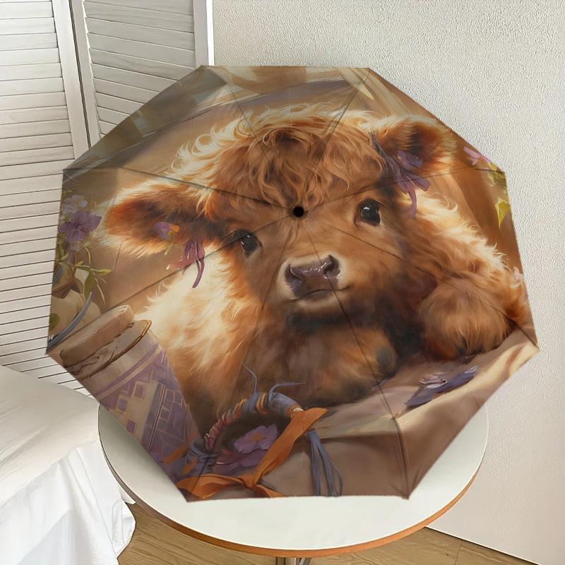 1pc Cow Flower Pattern Umbrella Design Automatic Opening and Closing Umbrella, High-quality Travel Umbrella, c1128129