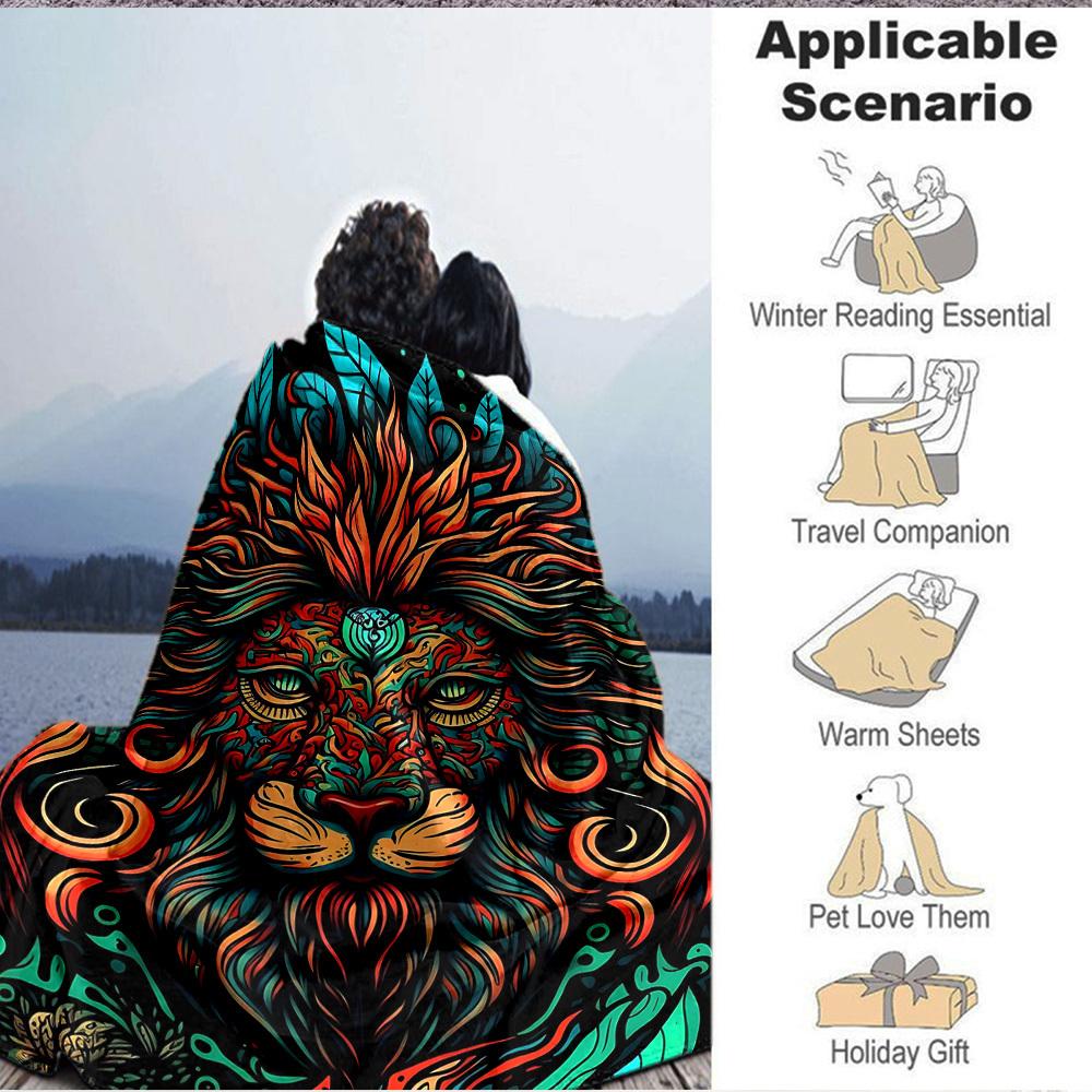 1PC Lion Headgear Print Blanket, Soft Throw Blanket - Warm & Cozy for Couch, Bed, Office, and Travel yy250912211