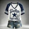 Women's Casual V-Neck Short Sleeve Top Lightweight Breathable Football Team Print Shirt