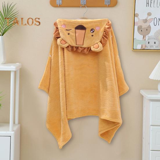 Children Coral Velvet Hooded Bath Towel Cloak Cartoon Animal Shape Faster Absorption Technology Animal Ear Hood Baby Shower Robe