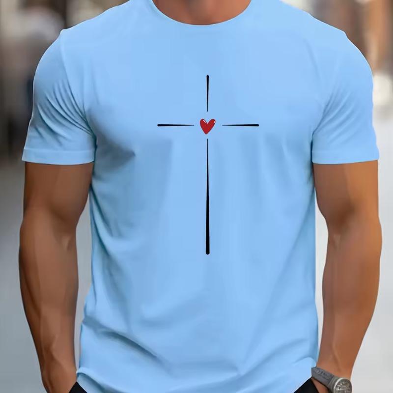 Men's Summer 3D T-shirt Fashionable Casual Loose Love Pattern Printed Round Neck Short Sleeved T-shirt Top