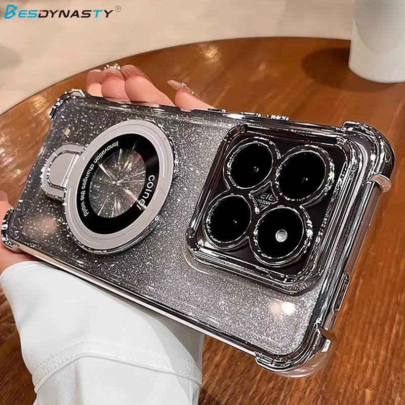 Luxury Glitter Magnetic Holder Case For Huawei P30 Lite P40 P50 P60 Pura 70 Pro Mate 30 40 50 60 Shockproof Silicone Soft Cover