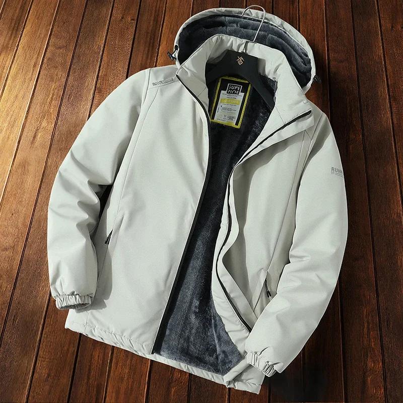 

Мужская куртка с капюшоном, парки с подкладкой из овечьего меха, мужские зимние куртки, плюшевая мужская куртка для холодной погоды, утепленная мотоциклетная куртка M бежевый