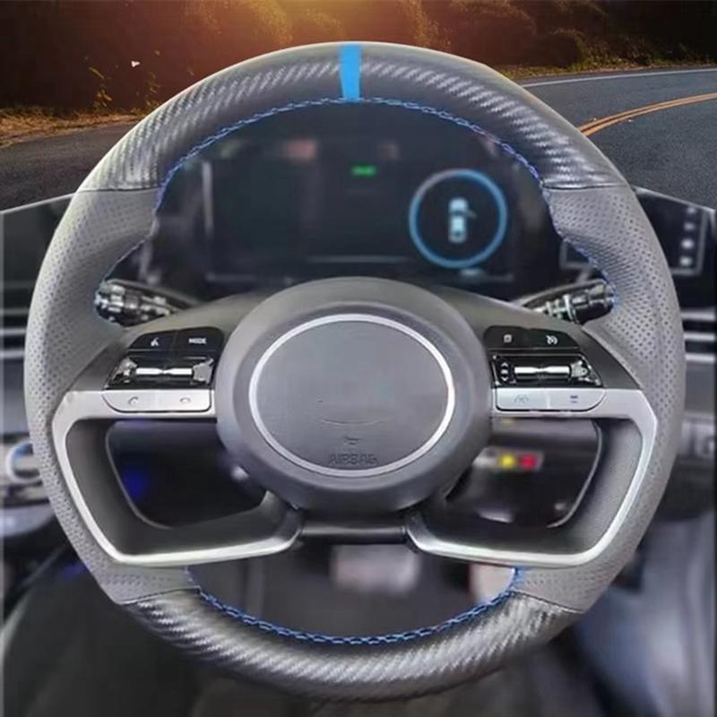 Handgestikt Koolstofvezel Leer Auto Stuurwielhoes Voor Hyundai AVANTE Santa Cruz Tucson Plug I20 Tucson CN7