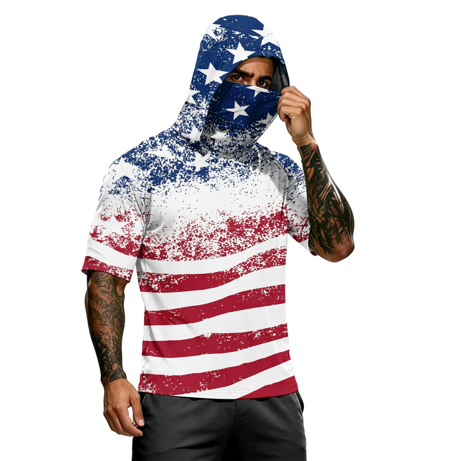 

Men s summer camouflage gradient drying short-sleeved T-shirt, sun clothing, fishing, fitness, sports, hooded short-sleeved shirt XL білий