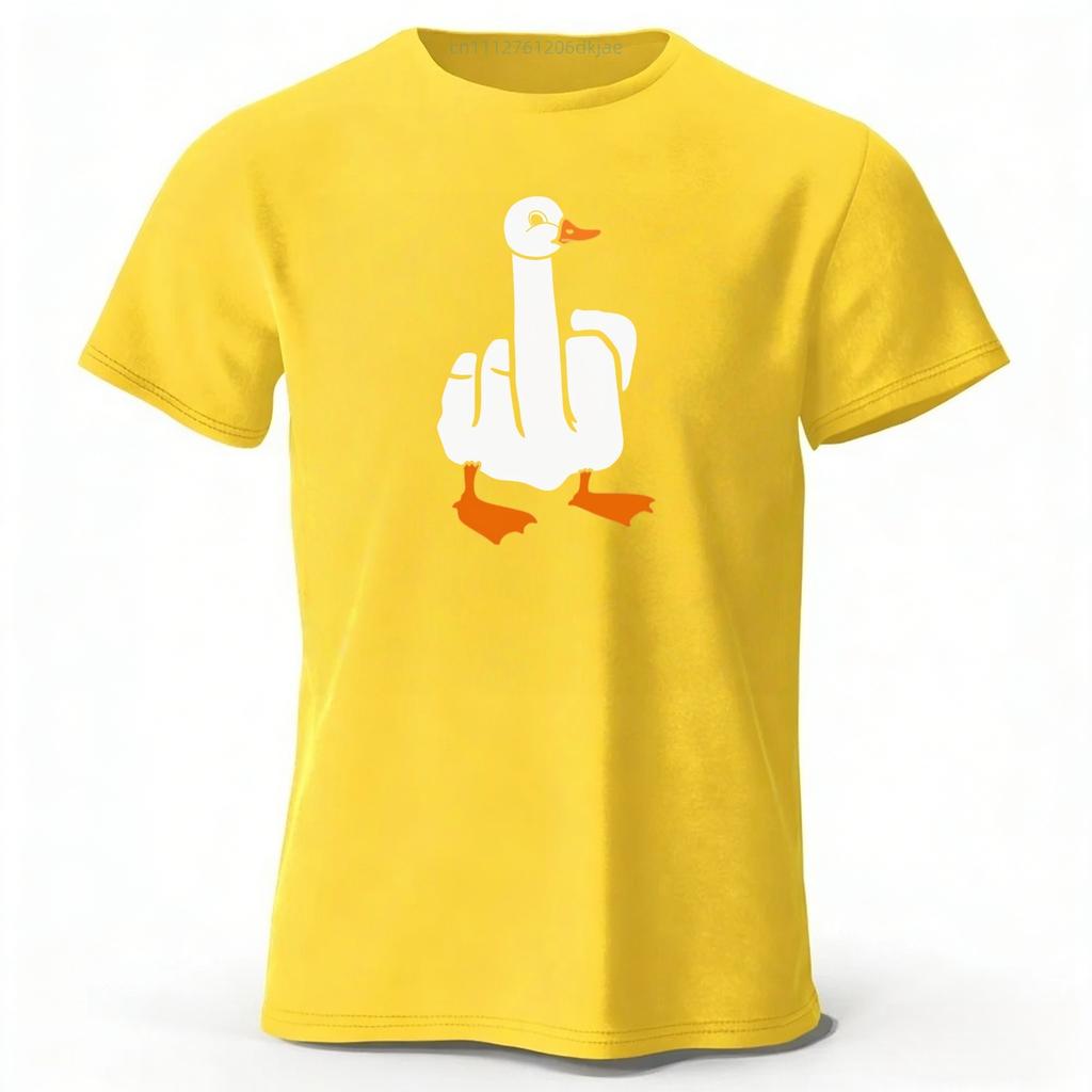Funny Middle Finger Duck Creative Print Pure Cotton Tshirt for Mens Leisure Entertainment Tshirt Plus Size Loose Sports Top