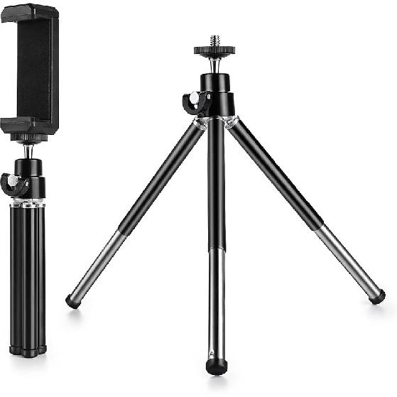 Mini Tripod for Webcam and Phone, 12.4 inch Metal Extendable Webcam Stand with Phone Holder, Small Tripod for Desk