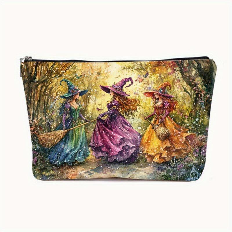 Retro Witch Resin Makeup Bag with Vibrant Autumn Forest Design, Secure Zipper Closure, Multi-Functional Travel bag