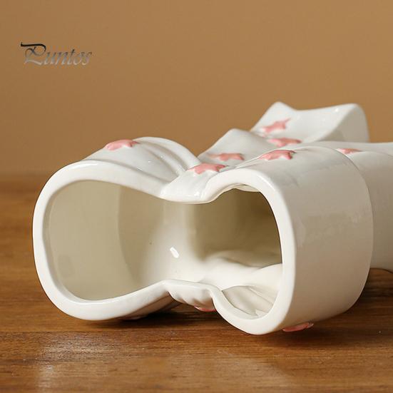 Dried Flower Holder Ceramic Bow Vase with Star, Decorative Flowers Vase, Creative French Style Arrangement for Living Room Table Centerpiece