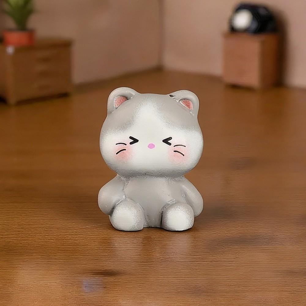 6pcs Small Size Decorative Cat Statues Resin Cat Ornaments Simple Kittens Decorations  Desktop Use