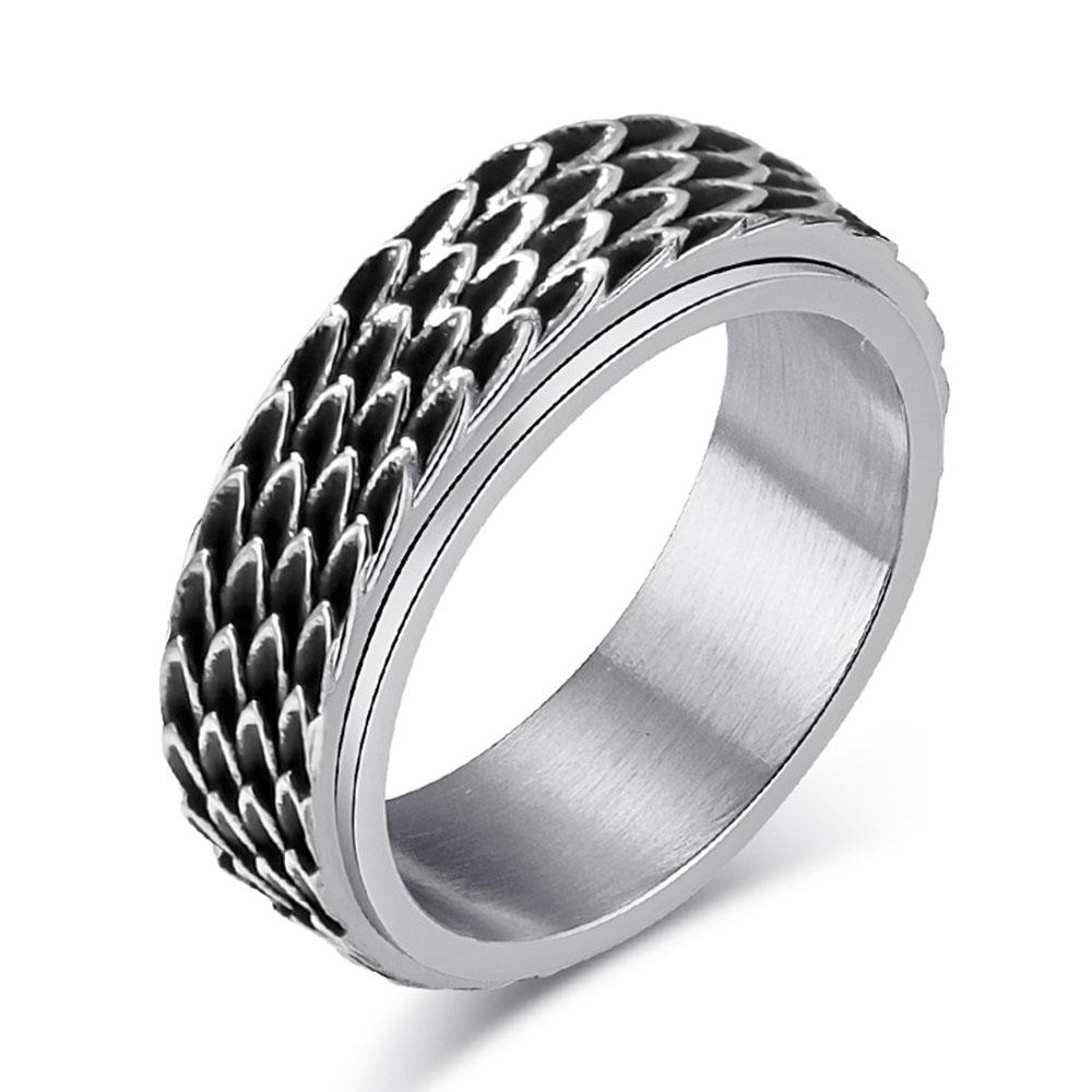 Retro Dragon Scale Rotatable Titanium Steel Ring Ring To Relieve Anxiety Angel Feather Stainless Steel Rings 7 серебряный