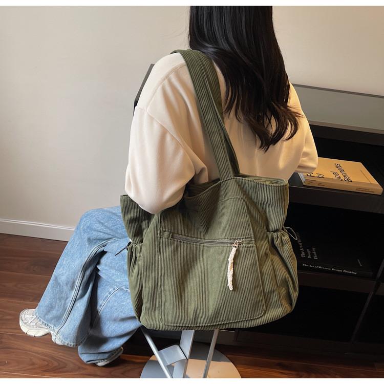 Urban Style Corduroy Shoulder Bag With Zipper Closure For Casual Outings