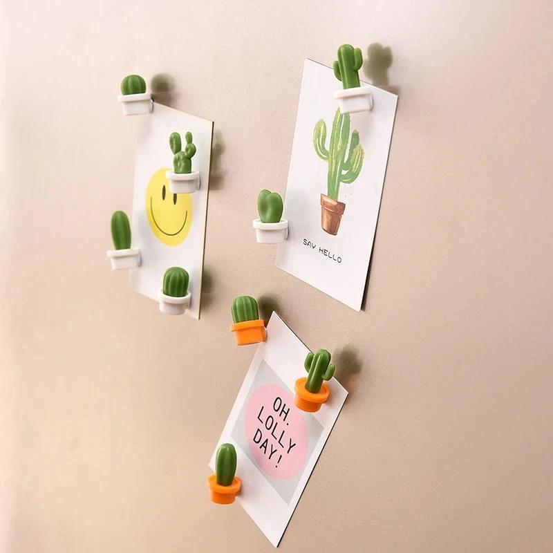 6pcs Set 3D Cute Cartoon Cactus Fridge Magnet Decor Creative Message Board Stickers Home Decoration Refrigerator Sticker Gift