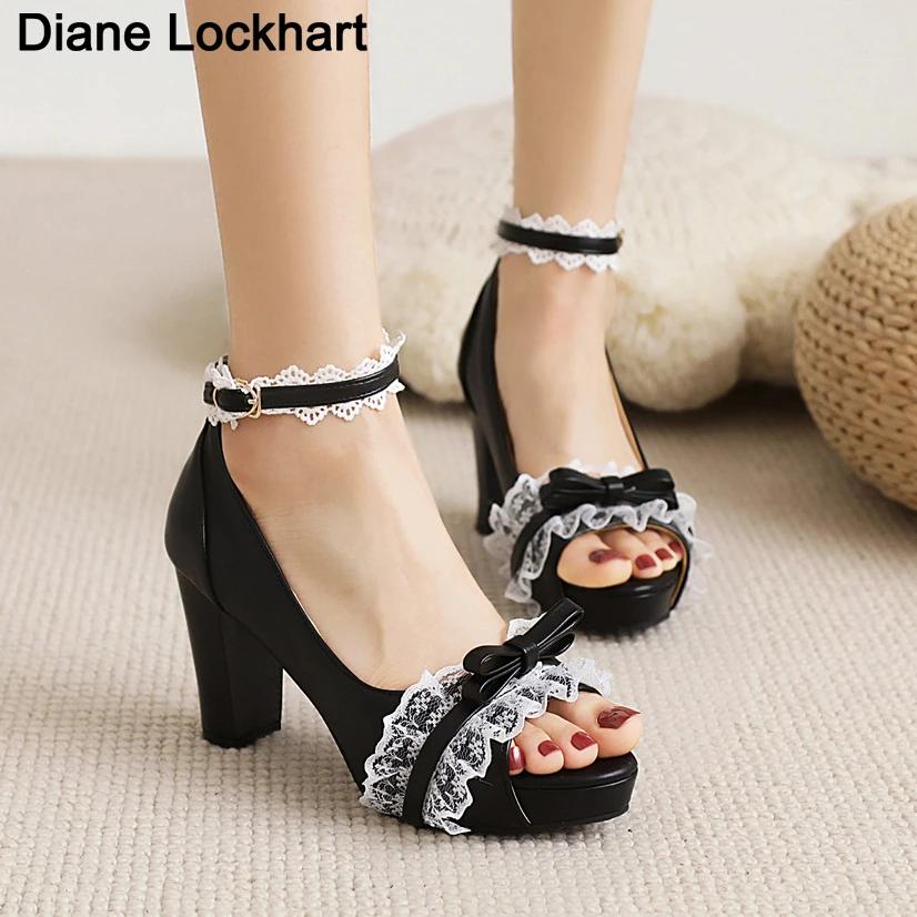 Fashion Women Summer Tacones Altos Lace Mesh Pumps Fish Mouth High Heels Lady Platform Sandals Evening Dress Wedding Shoes Femal  32-46