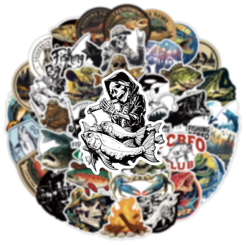 1050Pcs Personalized Cool Fishing Cartoon Creative Stickers Waterproof Decorative Skateboard Motorcycle Helmet Graffiti Decal