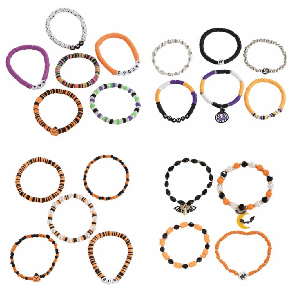 Ghost Halloween Bracelets Bat Beads Bangle Elastic Pumpkin Pendant Bracelets  Gifts