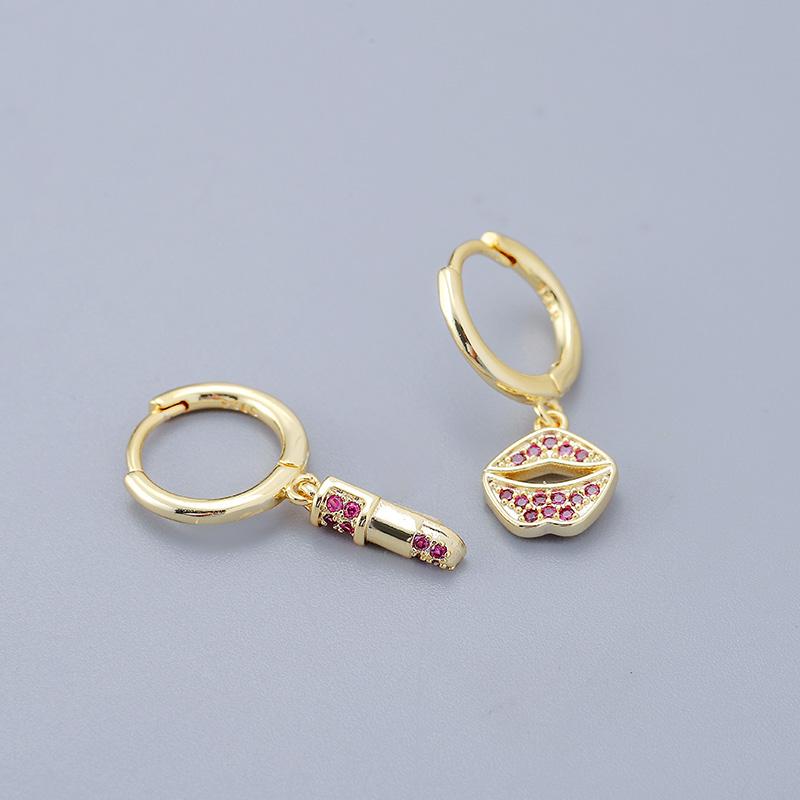 ANENJERY Micro Zircon Lipstick anheng Hoop øredobber for kvinner kreative sexy ørespenne smykker