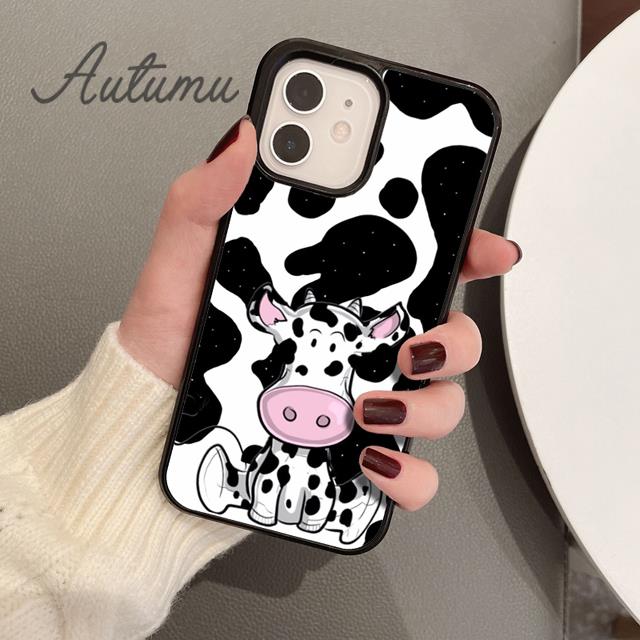 Floral Cow Phone Case for iPhone 11 12 13 14 Pro Max Mini X XR XS SE 2020 5 6S 7 8 Plus Samsung Galaxy S21 S22 Cover Shell