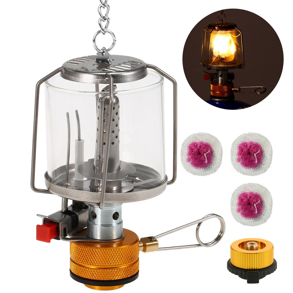 Outdoor Portable Camping Gas Lantern Piezo Ignition Mini Gas Tent Lamp Light with 3 Mantles and Adapter Portable Gas Lantern