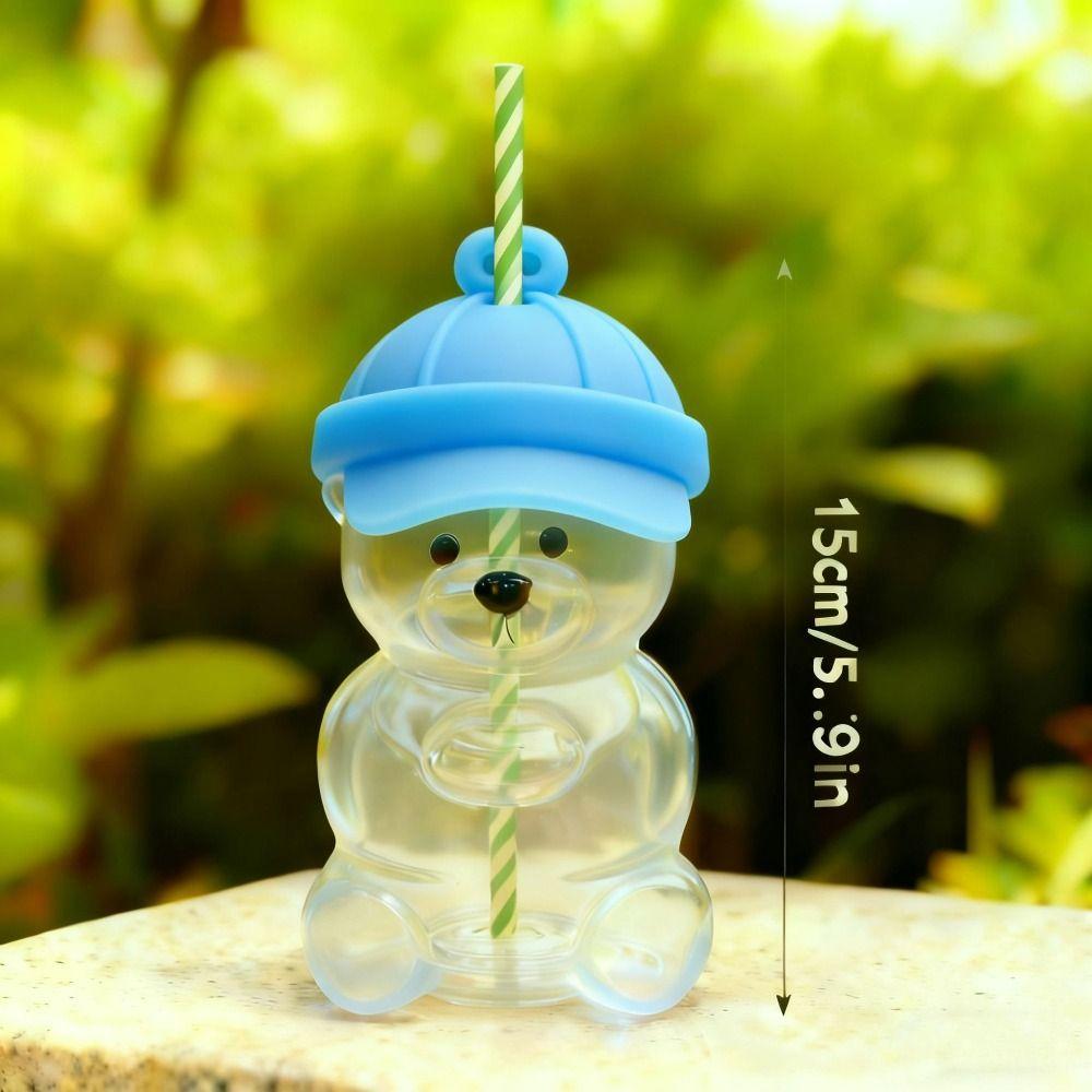 Transparent Glass Cup with Straw 2025 Teddy Bear Glass Cup Cute Bear Straw Cup  Parties