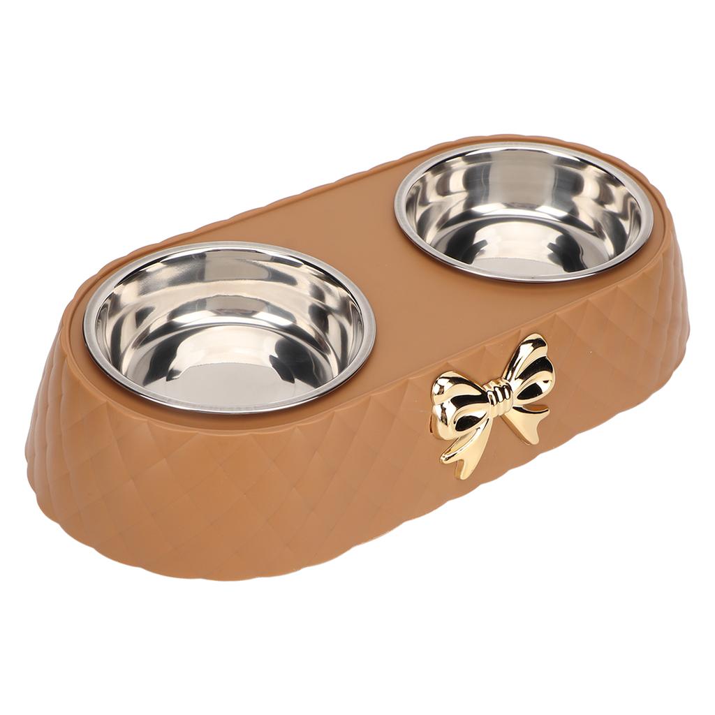 Double Pet Bowls Prevent Slip Stainless Steel Pet Food Water Bowls with Bowknot Decor Holder for Dog Cat