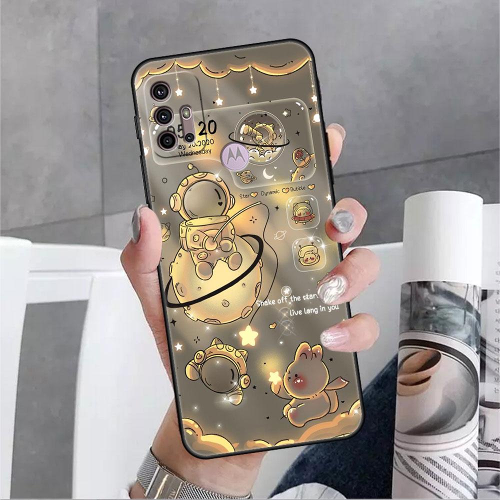 Astronaut Cartoon Case For Motorola G30 G9 Play G82 G52 G60 G8 G9 Power G50 One Fusion Edge 30 20 Black Soft Phone Capas