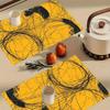 4pcs Retro Mustard Scribble Placemats Bold Black Line Art Print Washable Polyester Table Mats for Dining Kitchen Home Decor
