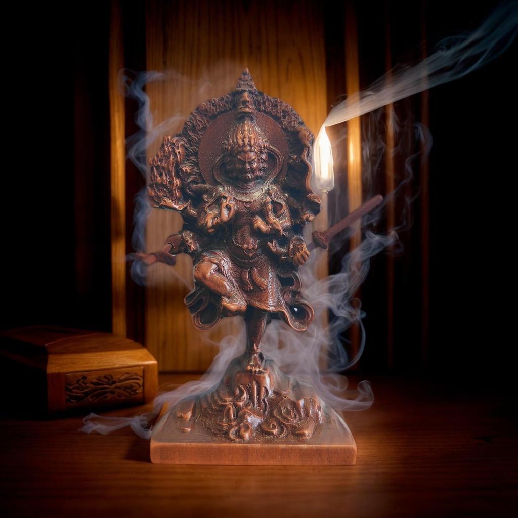 Ususama Myōō Wooden Statue – Total Height 7.2cm, Boxwood Miniature Buddhist Statue, God of the Toilet (Antique Finish)