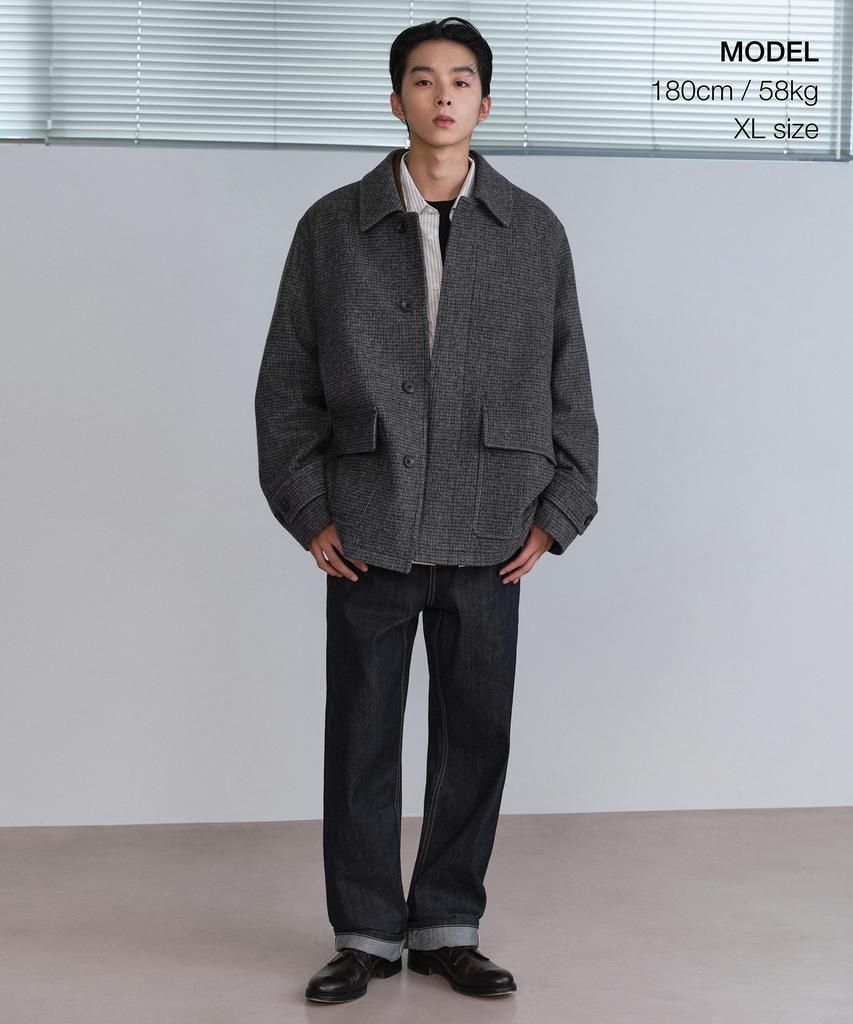 Musinsa Standard Wool Blend Tweed Oversized Half Balmacaan Coat [Grey]