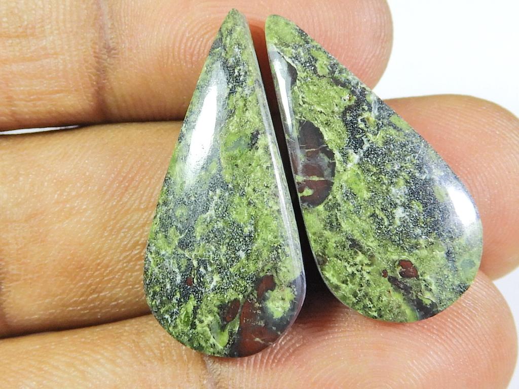 33Cts. NATURAL DRAGON JASPER PAIR PEAR CABOCHON LOOSE GEMSTONE 13X27X04 MM SK-414