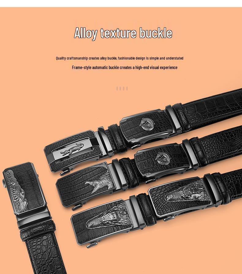 Men's Crocodile Pattern Cowhide Belt with Alloy Automatic Buckle - Versatile and Casual.