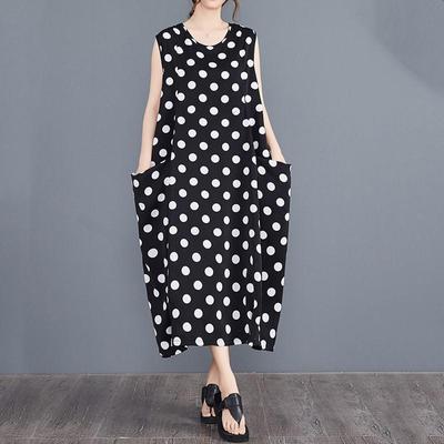Vestido vintage sem mangas Plus size Polka Dot novo em vestidos para mulheres casual solto longo vestido de verão