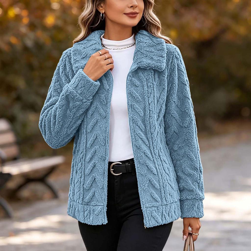 Women's Plush Jacket with Pockets, Casual Fuzzy Warm Outerwear for Everyday Wear