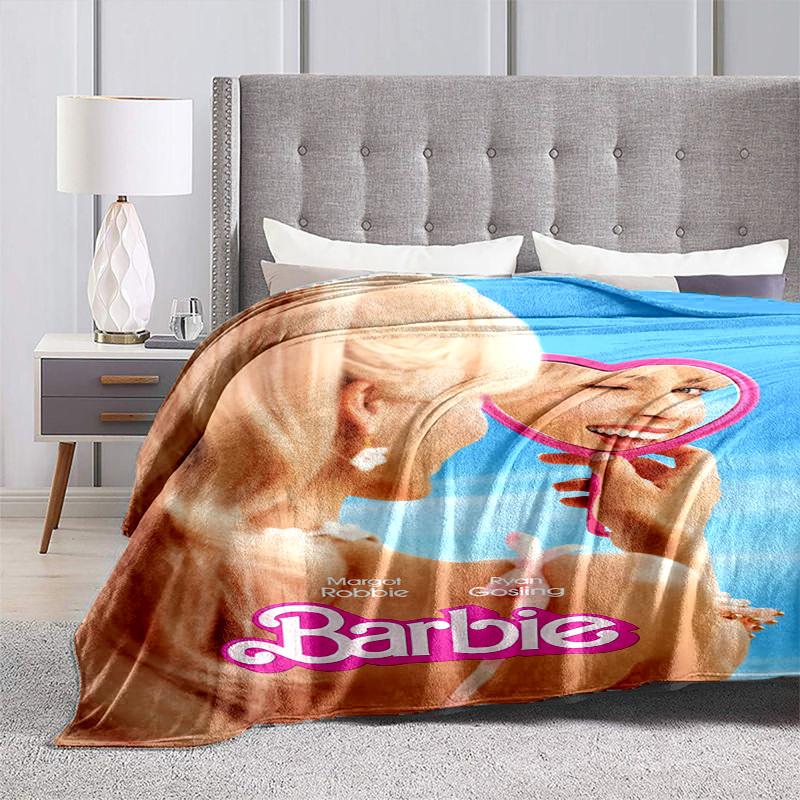 1pc Margot Robbie as Barbie Cartoon Blanket,Portable Throw for Travel & Camping, All Season Cozy Blanket,Ideal Gift
