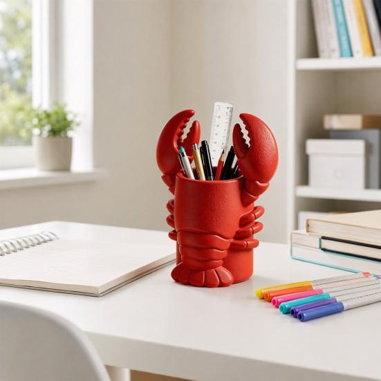 jijijing Lobster Pen Holder, 3D Printed Desktop Organizer, Crayfish Pencil Stand for Office Desk Student Supplies, Halloween Party Decoration Gift
