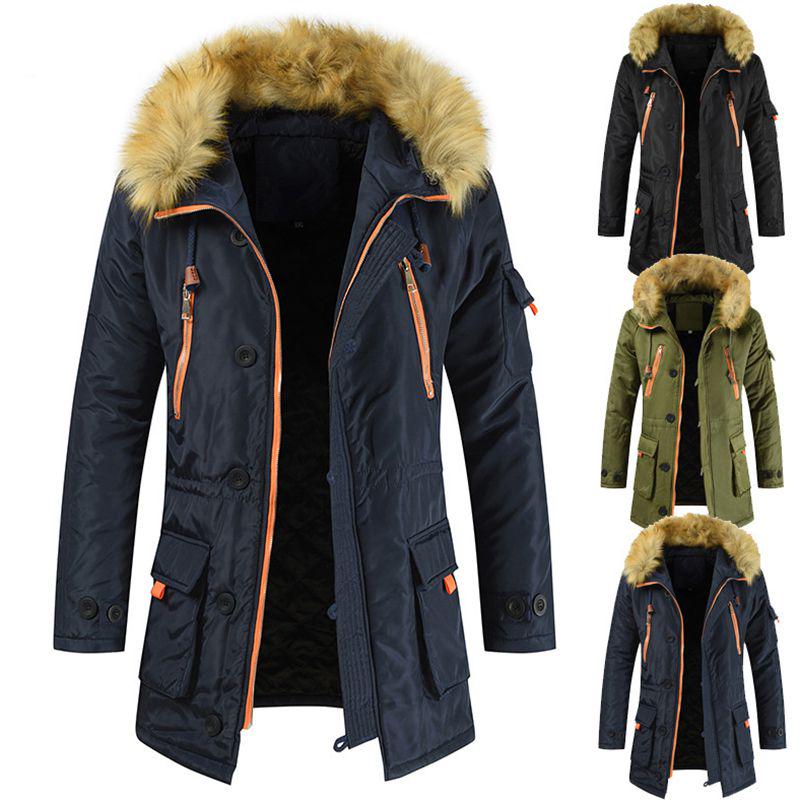 Luxurious Mens Trench Coat With Fur Hood Warm Winter Parka For Outdoor Adventures
