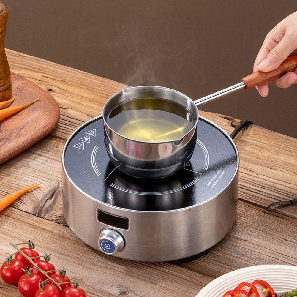 Wooden Handle Milk Pan Long-handled Oil Splashing Gadget  for Preventing Hot Oil From Scorching
