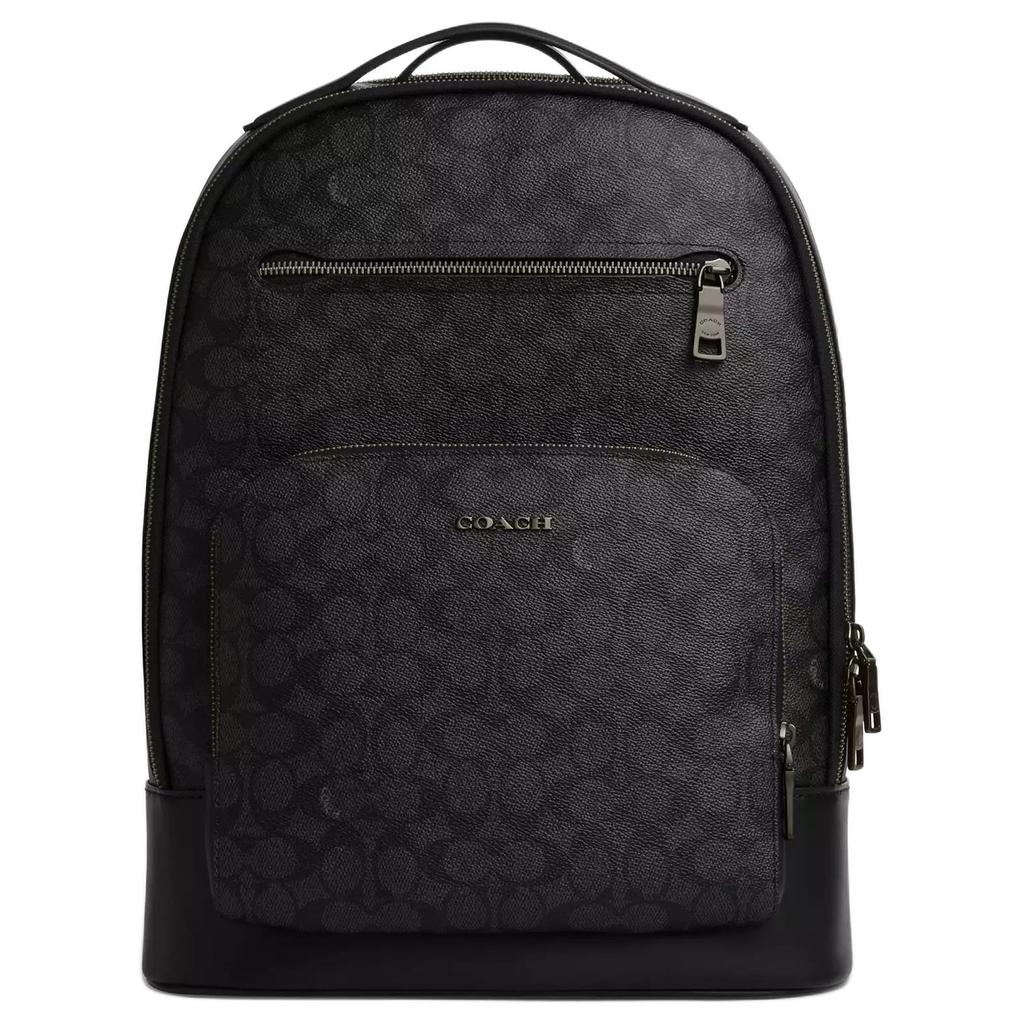 Coach Ethan 32 Silberfarbene Beschläge Beschichtetes Canvas Rucksack Großer Herrenrucksack Anthrazit Schwarz CY832-QBMI5
