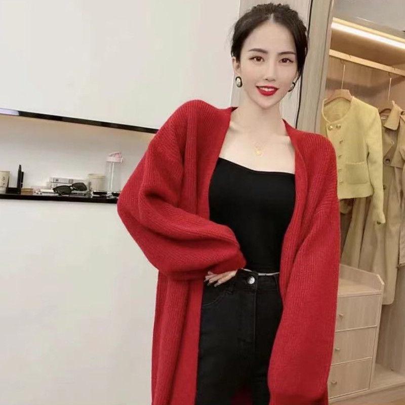 Sweater jacket cardigan women's autumn and winter new temperament medium and long loose lazy style versatile top women