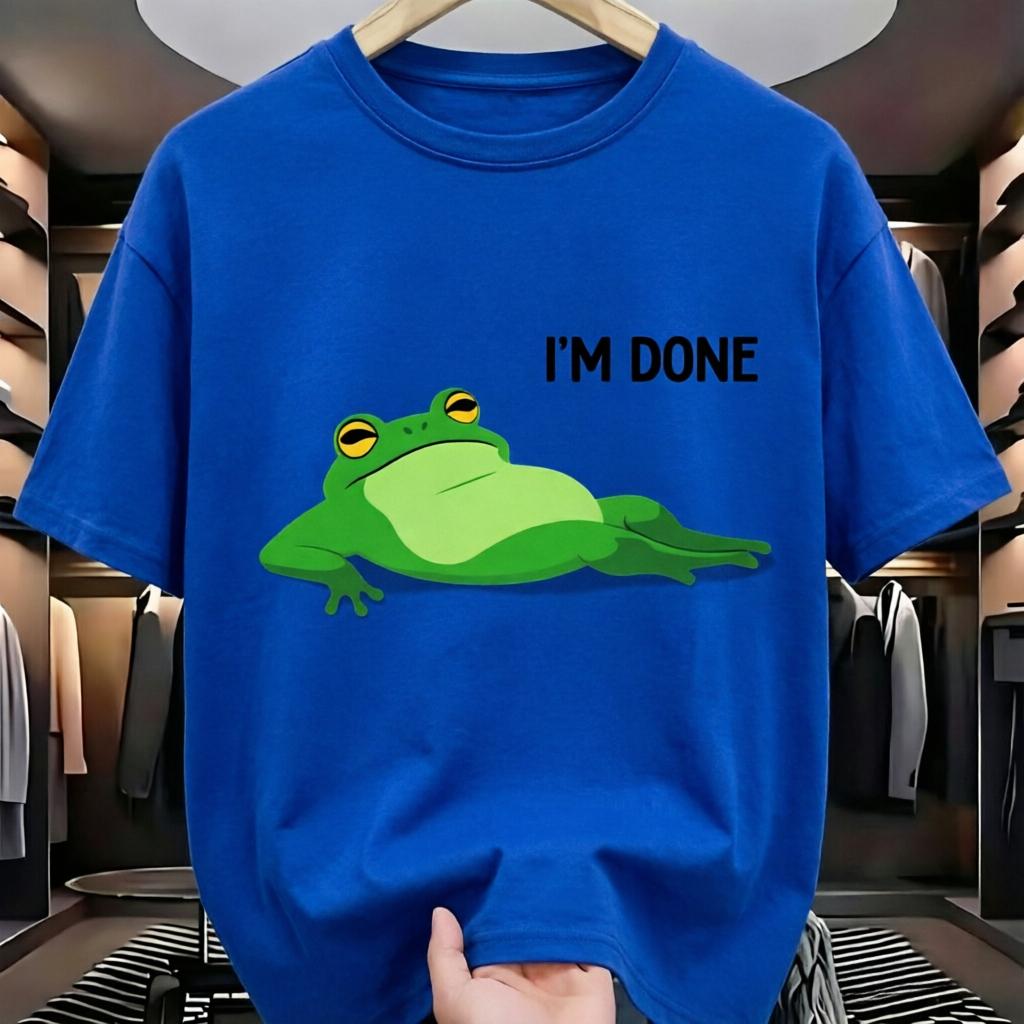 Cartoon Green Frog with Im Done Quote Summer Fashion TShirt Unisex WoUnisex Casual Loose Cotton Streetwear Tee