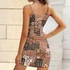 Summer New Retro Geometry  Patterns  Print Sleeveless Bodycon Dress with Pockets Sexy Slim Fit Elegant Party Dress