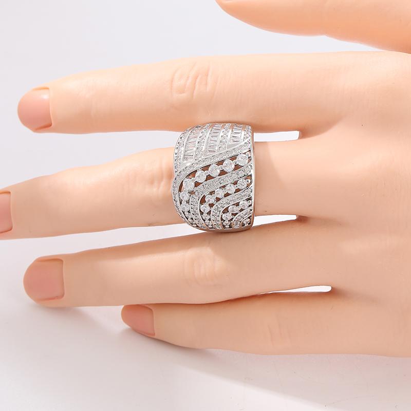 Luxury Inlaid White CZ Women's Ring Exquisite CopperColor Geometry Daily Wear Party Jewelry Anniversary Gift