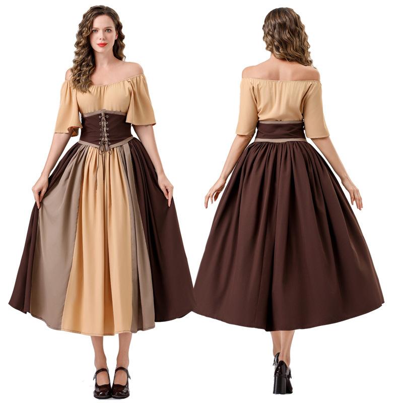 

Хэллоуин контрастное сочетание ретро платье платье эпохи Возрождения с открытыми плечами взрослое женское средневековое платье 2XL/3XL хаки
