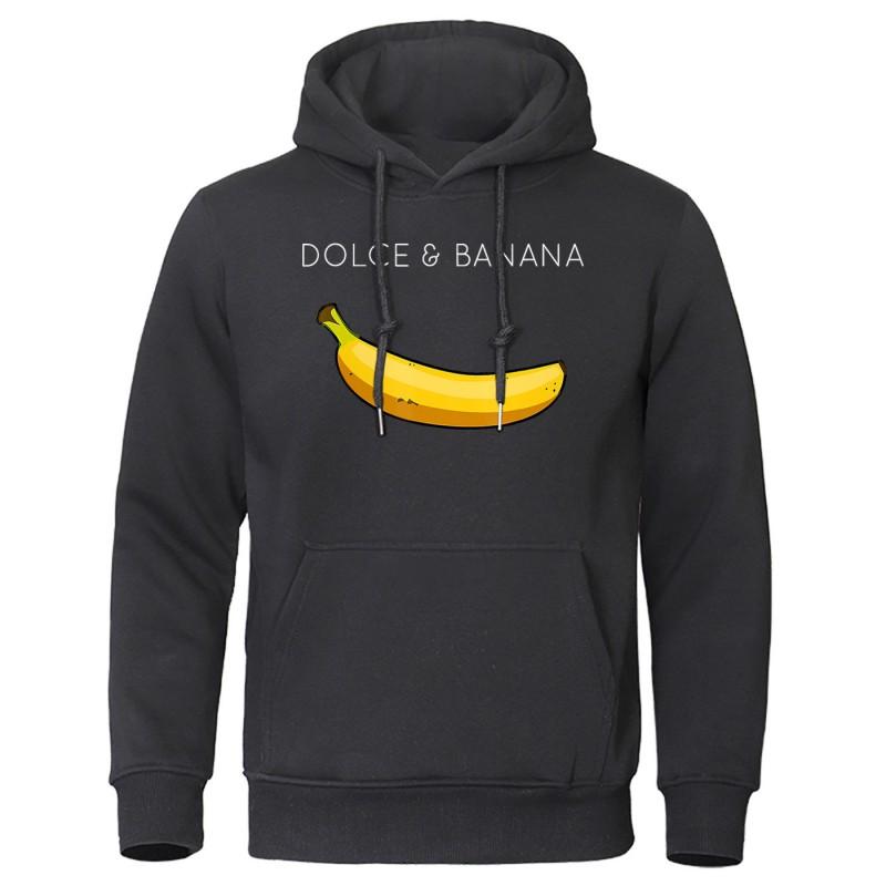 Unisex Hooded Sweatshirt With Banana Print Casual Streetwear Loose Fit Cotton-Lined Pullover Fall