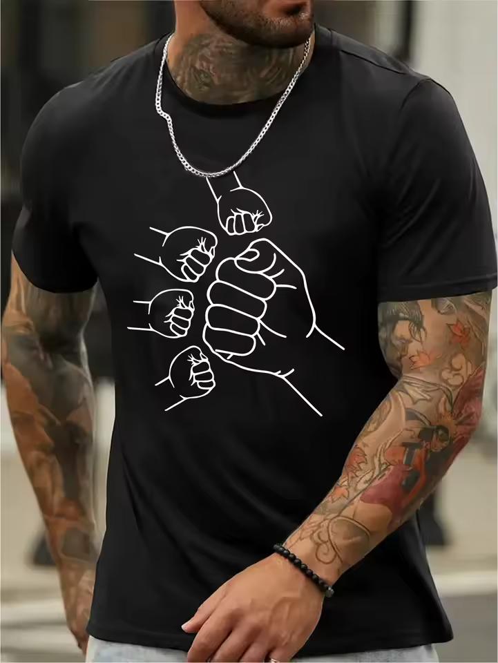 Simple Four Small Fist Surround Big Hand Print T Shirt Team Spirit Aesthetic Casual Short Sleeve Top