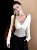 Women's Spring Striped Long-Sleeve Top with Twisted Knot Design - Slim-Fit and Flattering Two-Piece Look