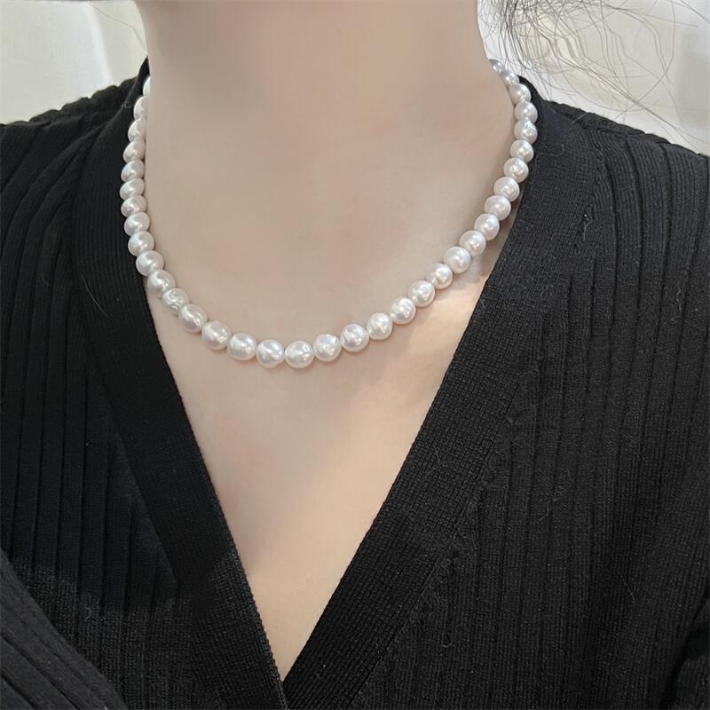 Pearl Supplier White Freshwater Pearl Chokers Necklace Slight S925 Buckle Party High Sense