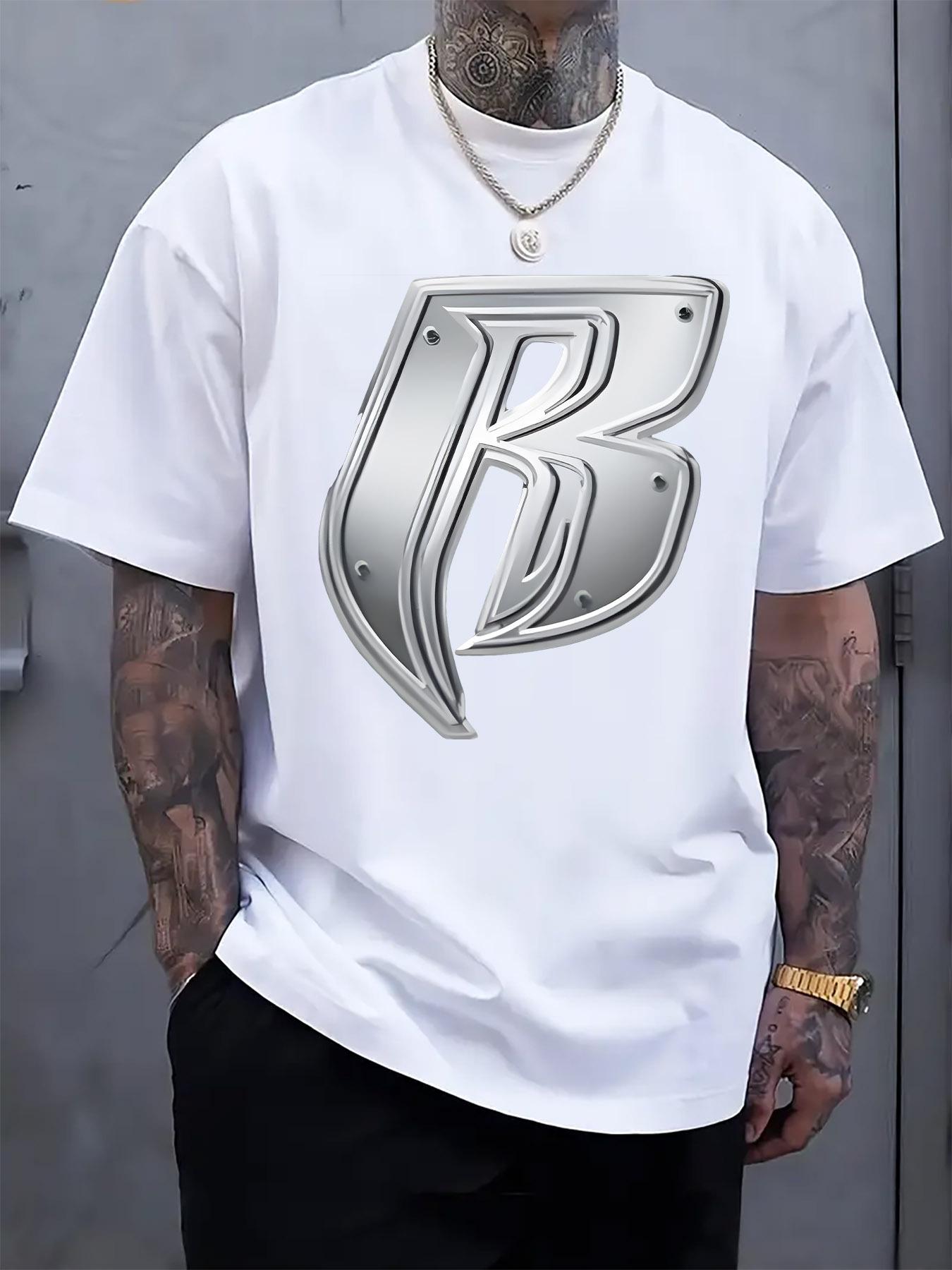 Metallic Letter B Print Tshirt - Casual Crew Neck Short S... XL