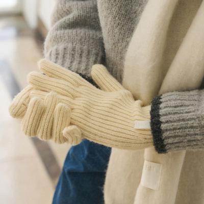 DRAWFIT WOMEN Fingerhole Ribbed Wool Long Gloves [4COLORS]