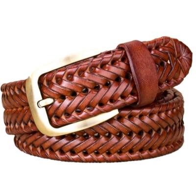 Crbelte Italian Leather Mesh Braided Business Genuine 115cm Long Men's Belt, Design, Leather, 3.5cm Wide, (Light Brown)